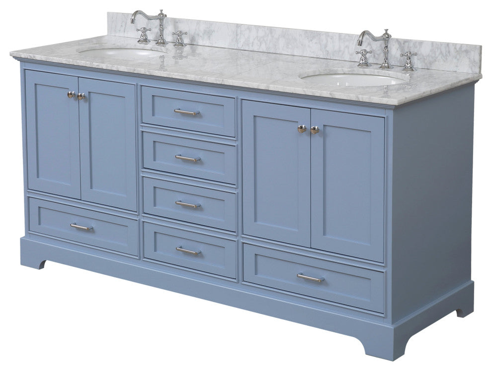 Harper 72" Double Bathroom Vanity, Powder Blue, Carrara Marble