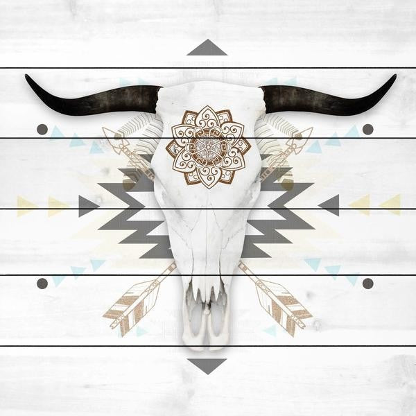 "Brave Skull" Painting Print on White Wood, 32"x32"