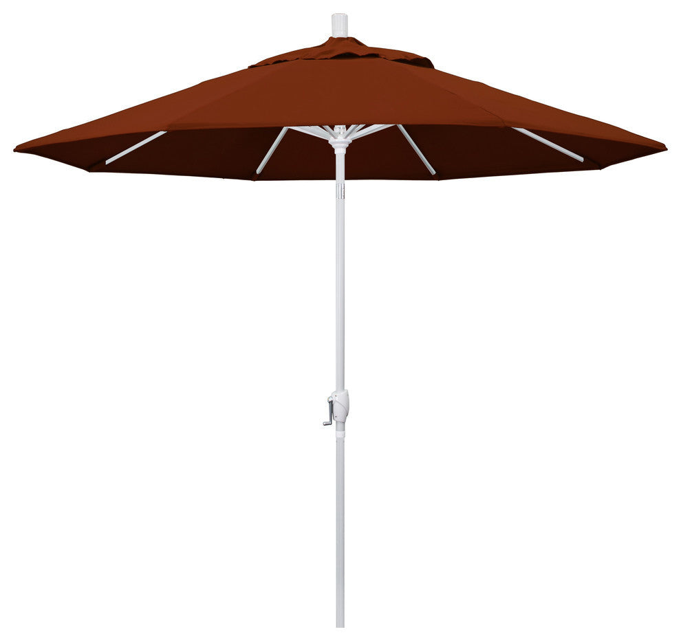 9' Matted White Push-Button Tilt Crank Aluminum Umbrella, Brick Pacifica