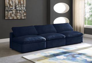 Cozy Velvet Upholstered Comfort Modular Armless Sofa, Navy
