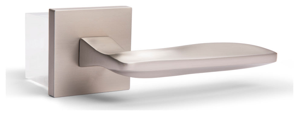 Modern Heavy Duty Designer Interior Door Lever - Canal Collection, Satin Nickel, Passage Left Hand