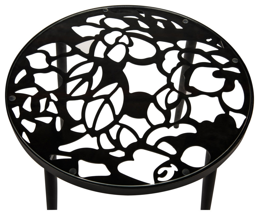 LeisureMod Devon Outdoor Dining Set with Glass Table and 2 Chairs, Black