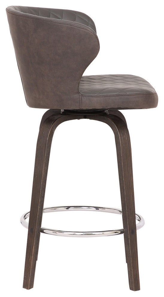 Benzara BM236834 Curved Back Leatherette Barstool With Swivel Mechanism, Brown