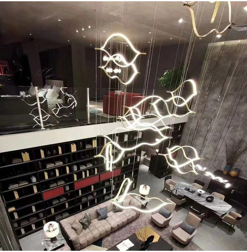 Kussnacht | Creative Gold Wave Chandelier for Dining Room, 71"