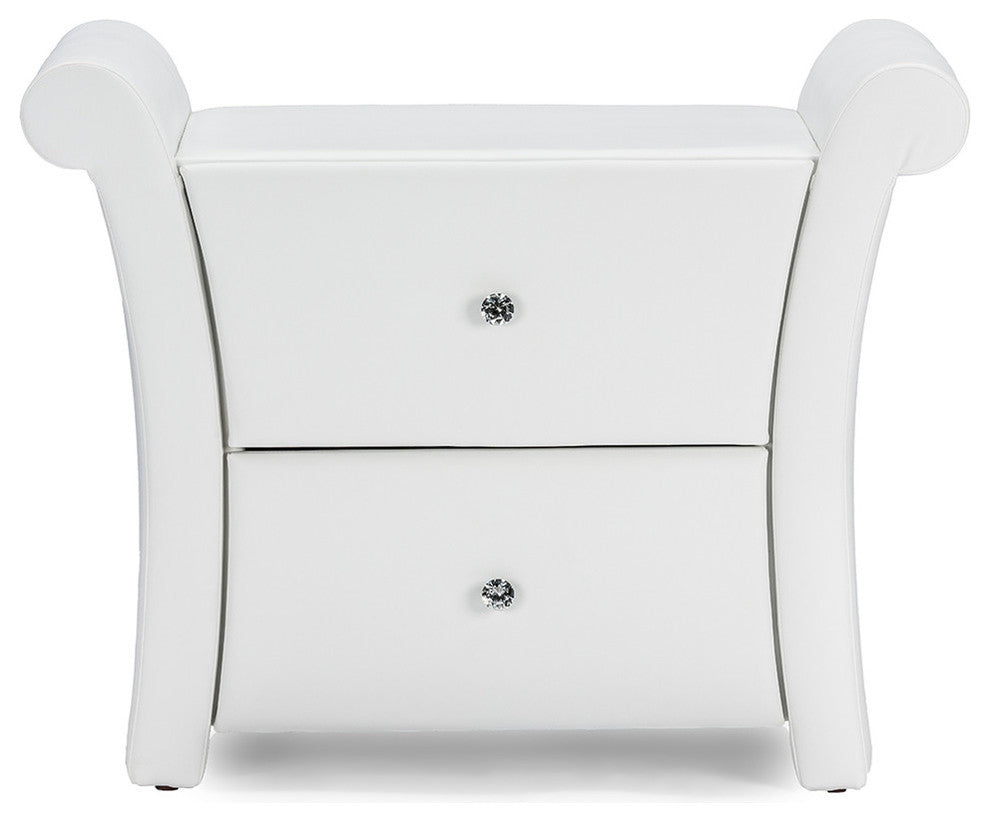 Victoria Matte White PU Leather 2 Storage Drawers Nightstand Bedside Table