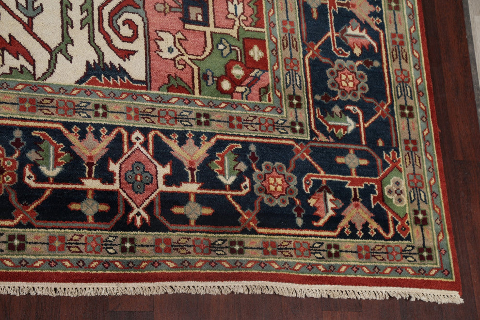 Oriental Traditional Carpet Handmade Heriz Indian Area Rug, Red, 17'6"x11'10