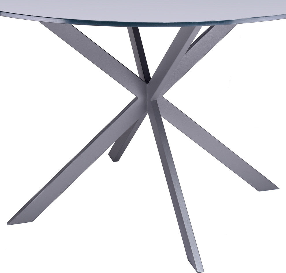 Kyros Modern Dining Table, Gray Powder Coated With Gray Tempered Glass Top