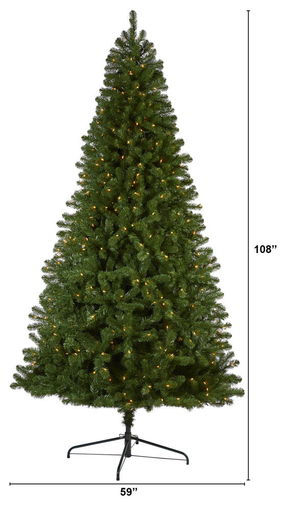 9' Virginia Fir Faux Xmas Tree With 600 Clear Lights and 1453 Bendable Branches