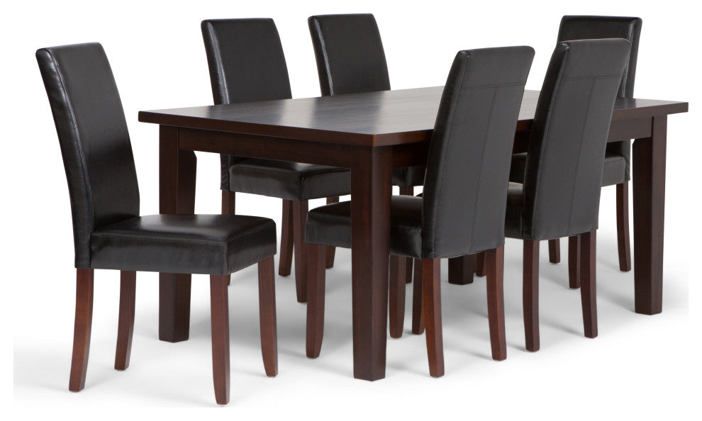 7 Pc Set With 6 Parson Chairs In Midnight Black Faux Leather And 66" Wide Table