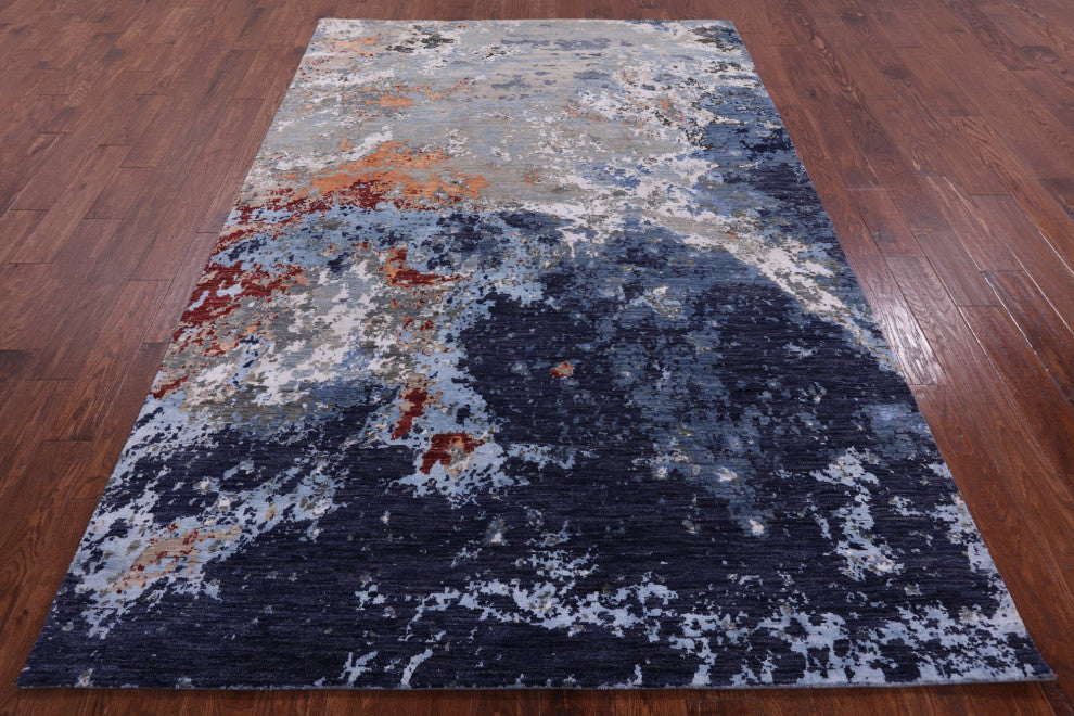 6' 1" X 9' 3" Handmade Modern Wool and Silk Rug Q8887