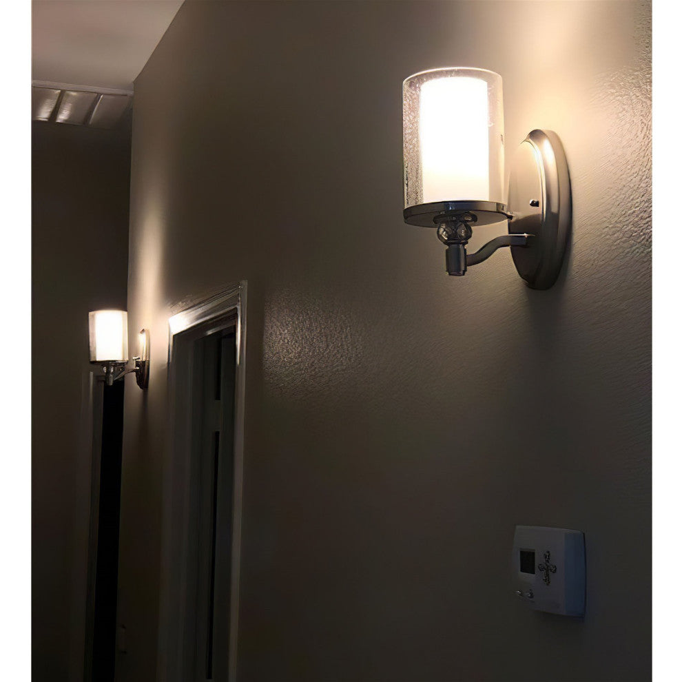 Kira Home Victoria 10" Wall Sconce, Frosted Glass Inner Shade, Seeded Glass