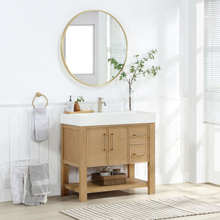 Vera Bath Vanity with Stone Top, Washed Ash Grey, 36", Single Vanity, With Mirror
