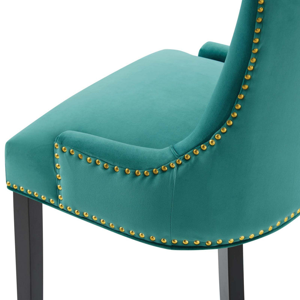 Dining Chair, Nailhead, Set of 2, Teal Blue, Velvet, Modern, Bistro Hospitality