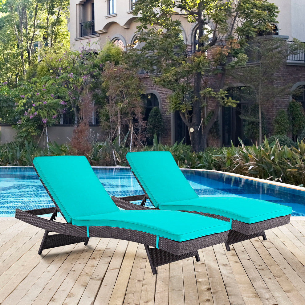 Espresso Turquoise Convene Chaise Outdoor Patio Set of 2