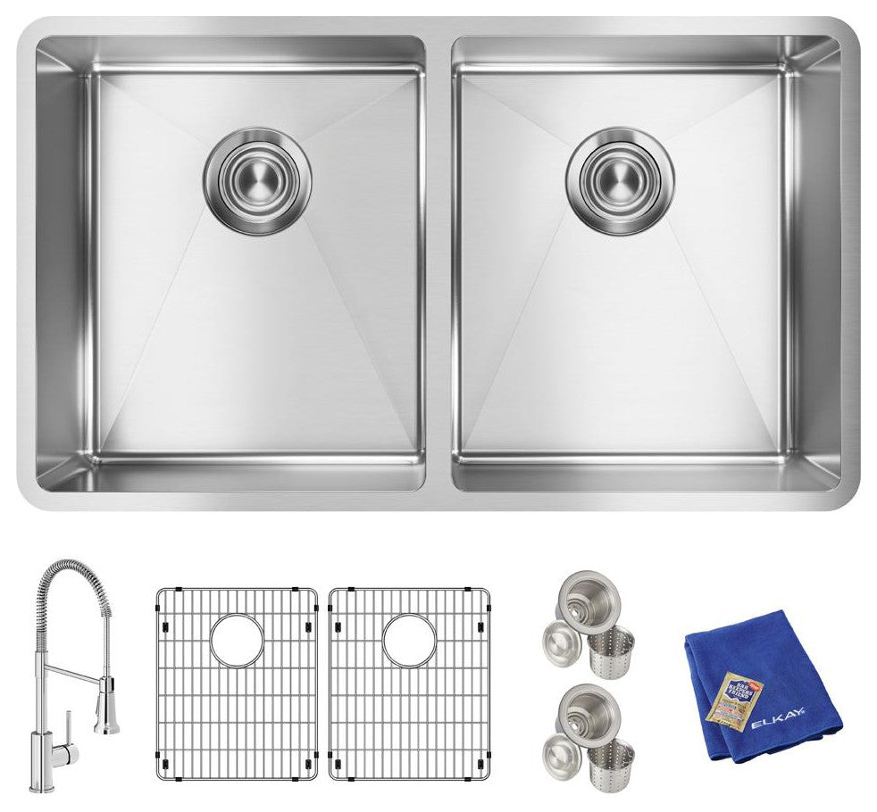 Elkay Crosstown 18 Gauge Stainless Steel Sink Kit with Faucet