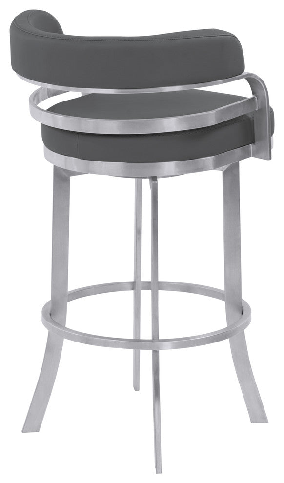 Prinz Stainless Steel Swivel Bar Stool, Gray, Counter Height