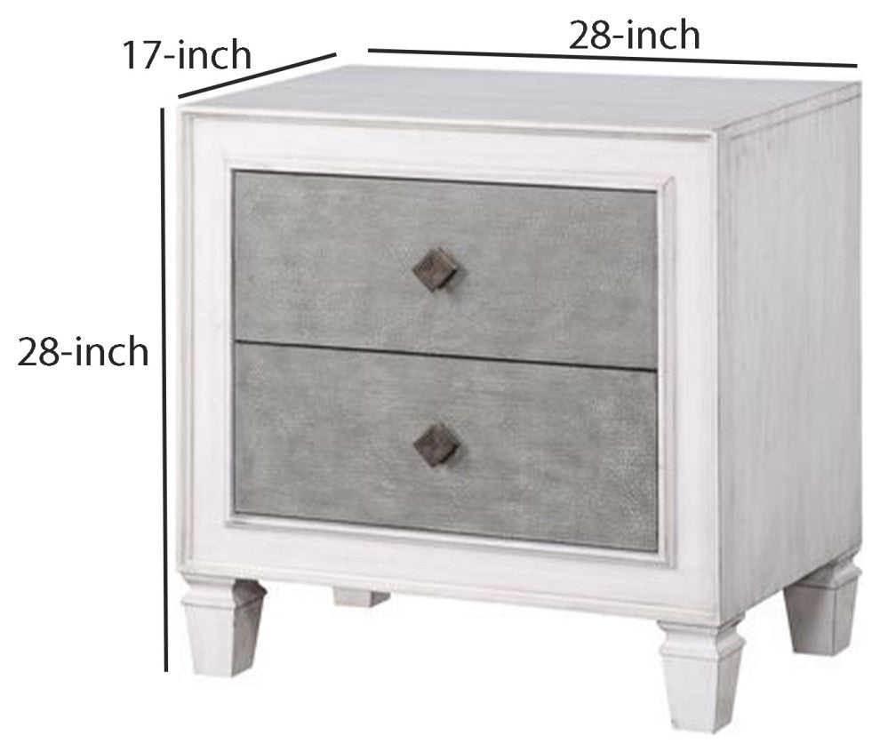 Benzara BM262113 Nightstand With 2 Drawers and Diamond Handle, Gray
