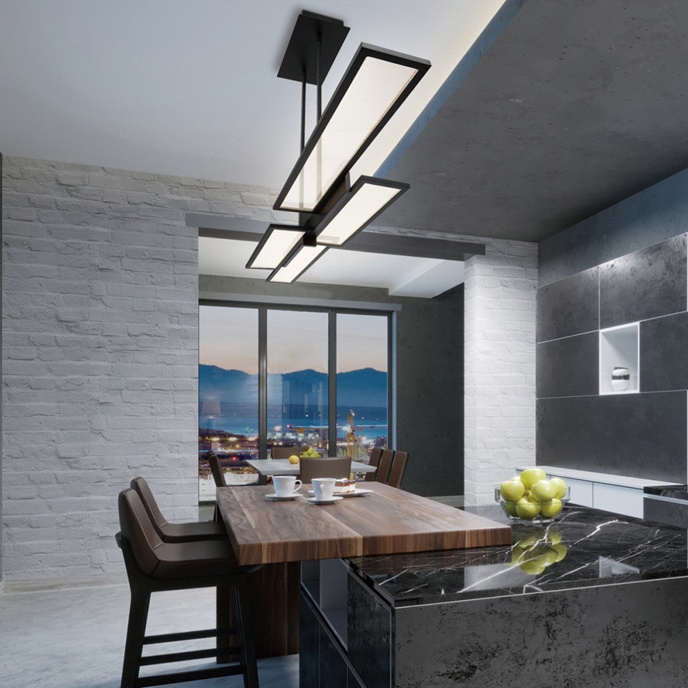 1 Light Contemporary Large Chandeliers, Matte Black
