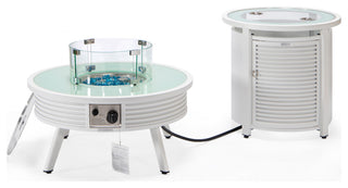 LeisureMod Walbrooke Round Fire Pit Table and Tank Holder With Slats, White