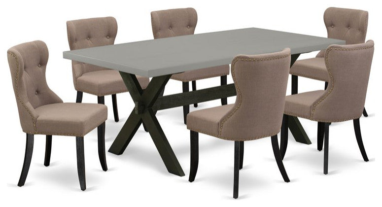 X697Si648-7, 7-Piece Set, 6 Chairs, Table and Wooden Cross Legs-and Black