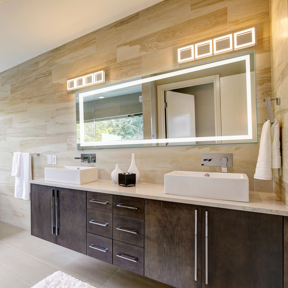 Edison Tri-Color Wall Mounted Backlit LED Bathroom Vanity Mirror, 88"w X 38"h