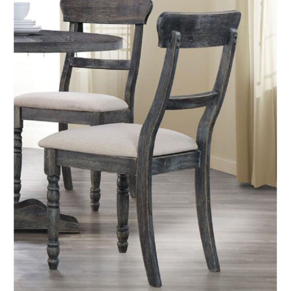 Set of 2 Light Brown Linen Side Chair, Weathered Gray
