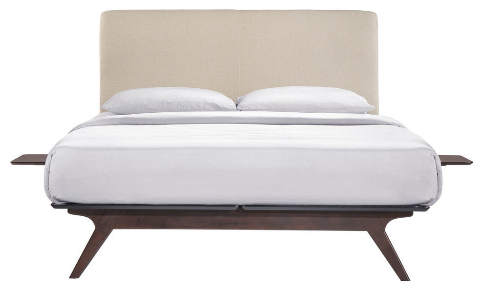 Modern Urban Contemporary 3-Piece Set Queen Size Bedroom Set, Beige Fabric Wood
