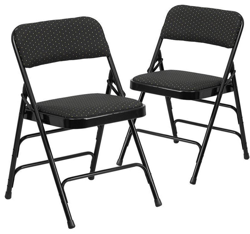 2 Pack HERCULES Triple Braced & Double Hinged Upholstered Folding Chair, Black Pattern