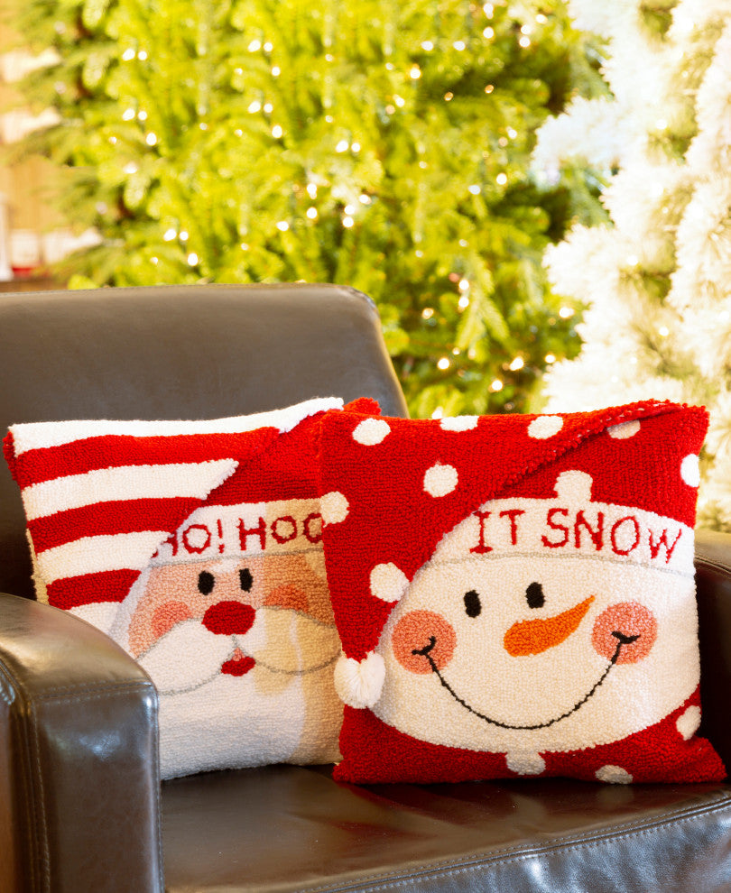 Set of 2 Hooked 3D Santa and Snowman Pillow
