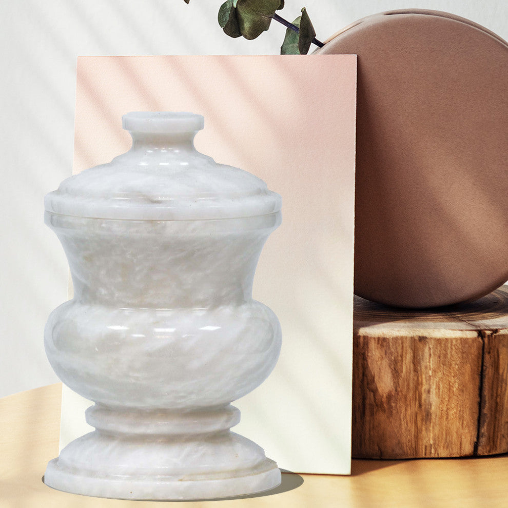 Elegant White Marble Storage Jar with Lid, Perfect for Q-tips and Cotton Balls