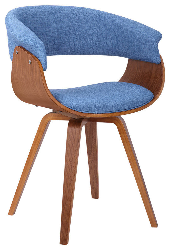 Summer Mid-Century Chair, Blue Fabric with Walnut Wood Finish