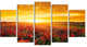 Poppy Field under Ablaze Sunset, Contemporary Wall Art Canvas, 60"x32", 5 Panels