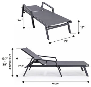 LeisureMod Marlin Outdoor Patio Stackable Chaise Lounge Chair With Armrests, Black