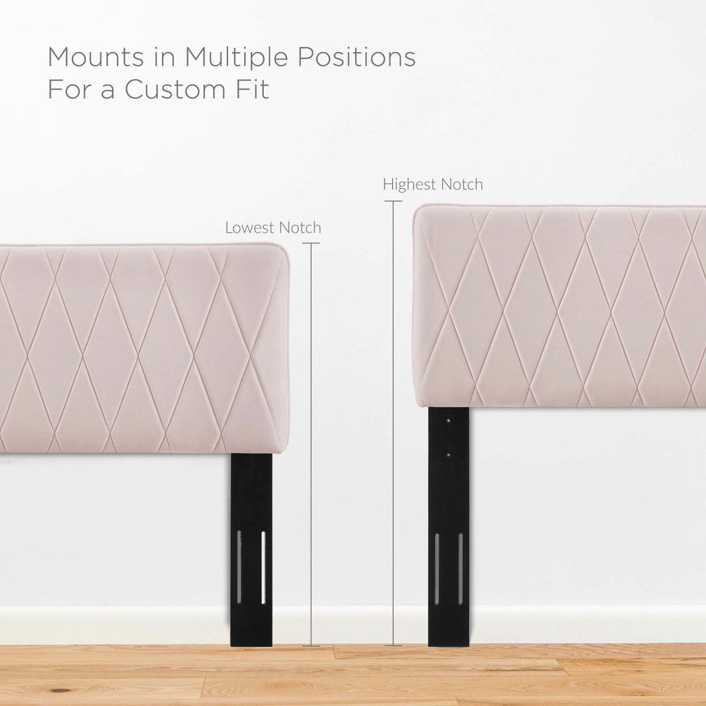 Platform Bed Frame, King Size, Velvet, Pink, Modern Contemporary, Bedroom Master