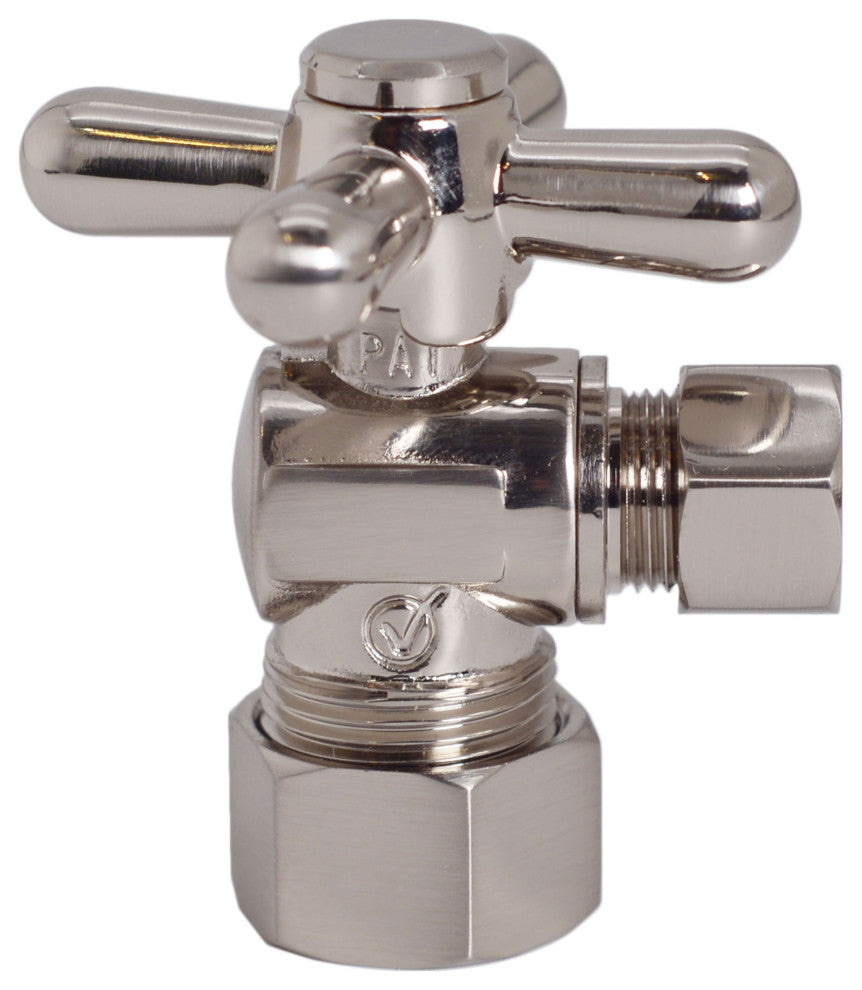 Angle Stop, 5/8" Od X 3/8" Od - 1/4-Turn Cross Handle In Satin Nickel