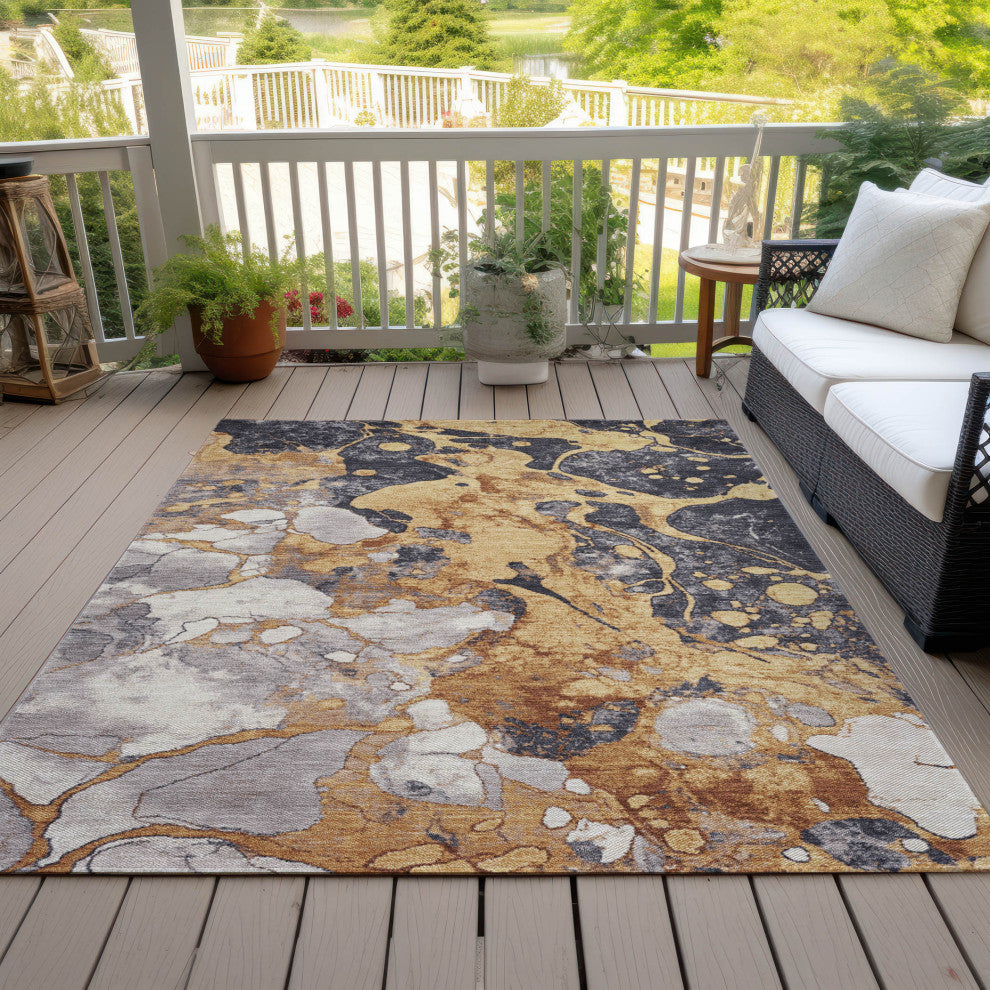 Machine Washable Indoor/Outdoor Chantille ACN1909 Gold 3' x 5' Rug