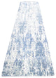 Hand Knotted Abstract Design Wool and Real Silk Denim Blue Runner Rug 2'7"x12'1"