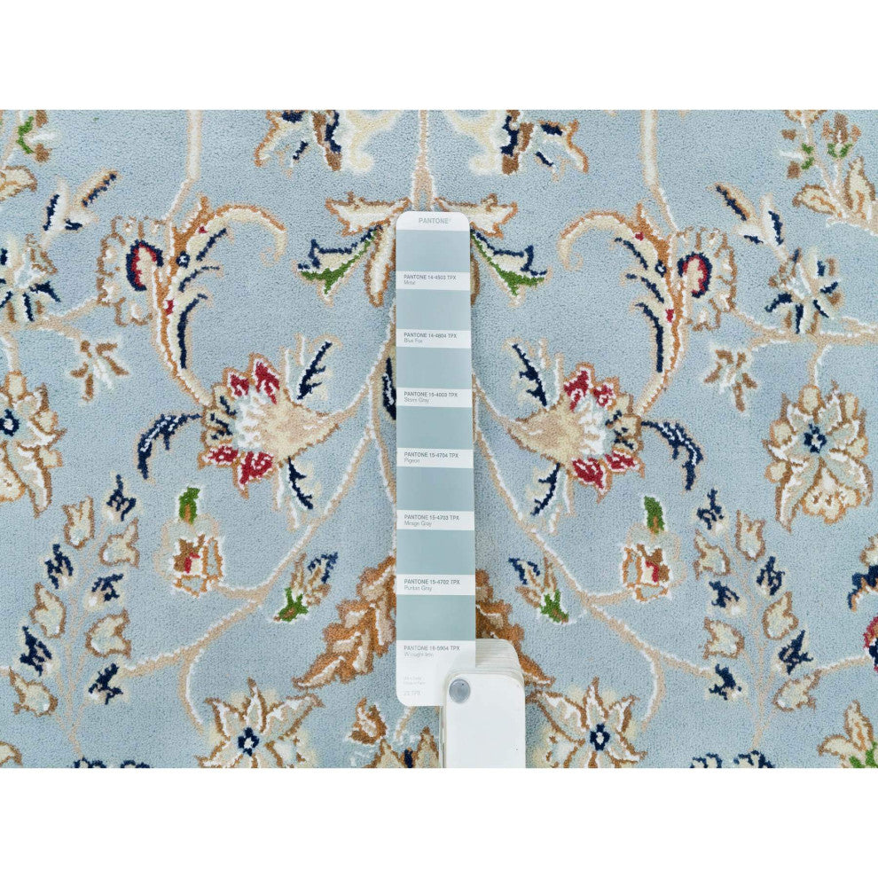 Beau Blue, 250 KPSI, Pure Wool, Hand Knotted, Nain Design Round Rug, 6'x6'