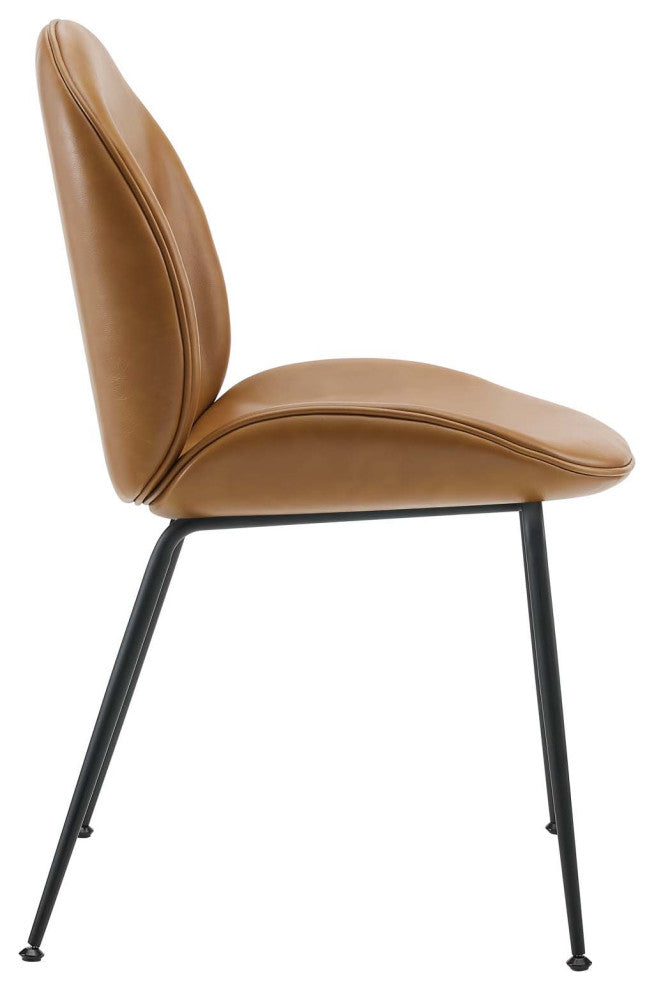 Scoop Black Powder Coated Steel Leg Vegan Leather Dining Chairs Set of 2, Tan