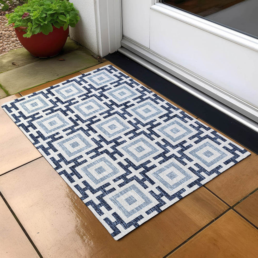 Indoor/Outdoor Marlo MO1 Navy Machine Washable 1'8" x 2'6" Rug
