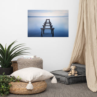 Soft Blue Lake and Abandoned Pier Landscape Photo Loose Wall Art Prints, 24" X 36"