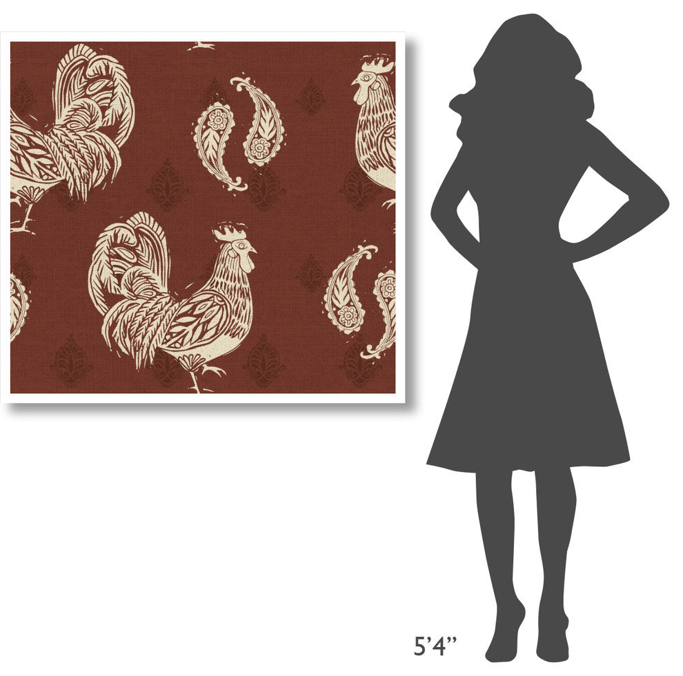 "Woodcut Rooster Patterns" Digital Paper Print by Daphne Brissonnet, 42"x38"