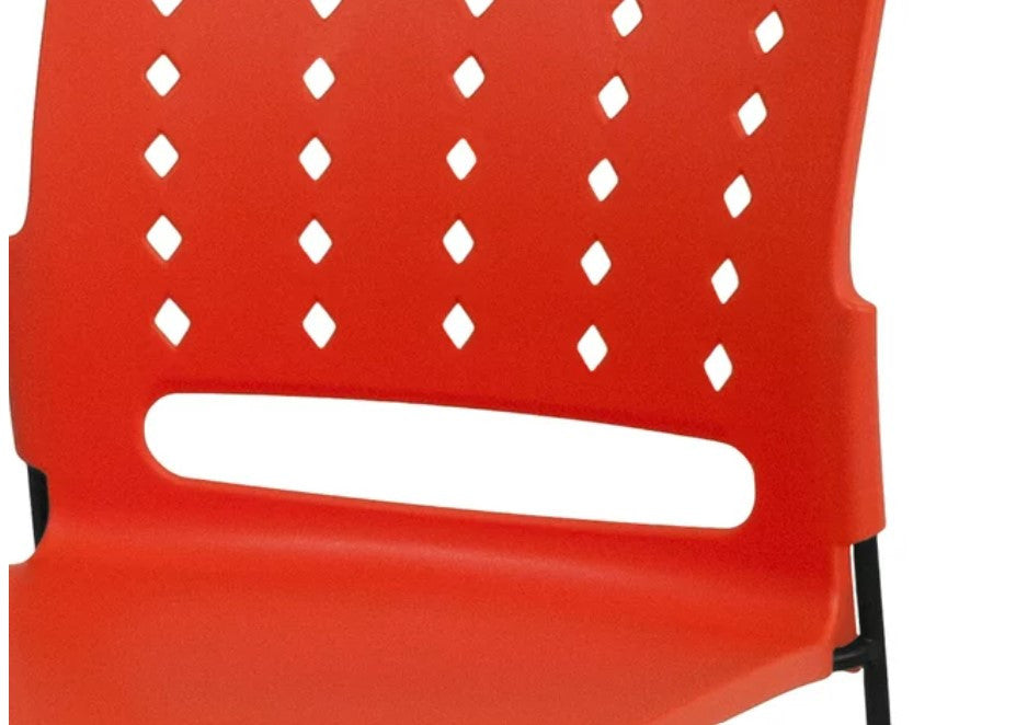 Set of 5 Multipurpose Stack Chair, Contoured Seat With Perforated Back, Orange