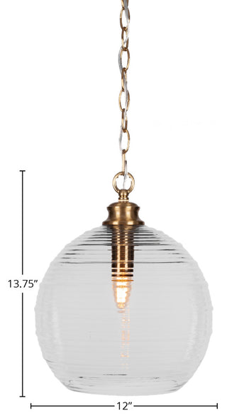 Malena 1-Light Chain Hung Pendant, New Age Brass/Clear Ribbed