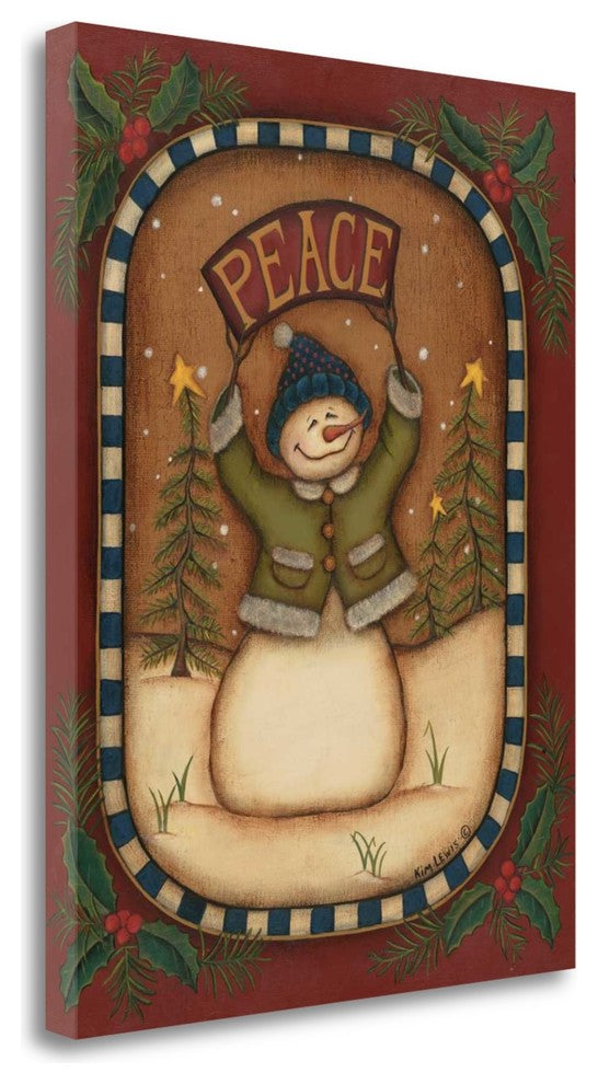 "Peace Snowman" By Kim Lewis, Giclee Print on Gallery Wrap Canvas, Ready to Hang