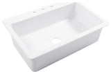 Jackson Crisp White Fireclay 33" Single Bowl Drop-In Kitchen Sink with 3 Holes