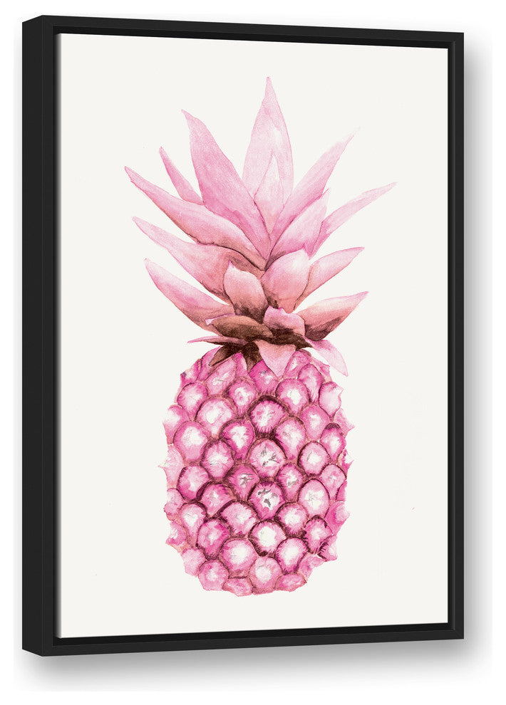 Watercolor Pink Pineapple 20x30 Black Floating Framed Canvas