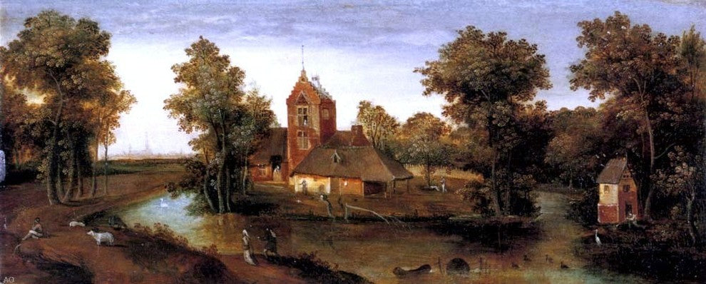 Abel Grimmer Moated Tower With Farmhouses, 15"x30" Wall Decal