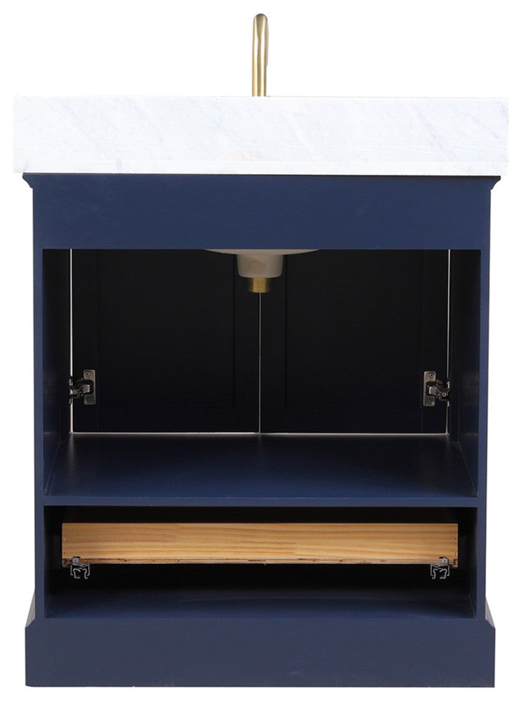 Freestanding Bathroom Vanity with Marble Countertop & Undermount Sink, Blue, 30'' W/ Sink
