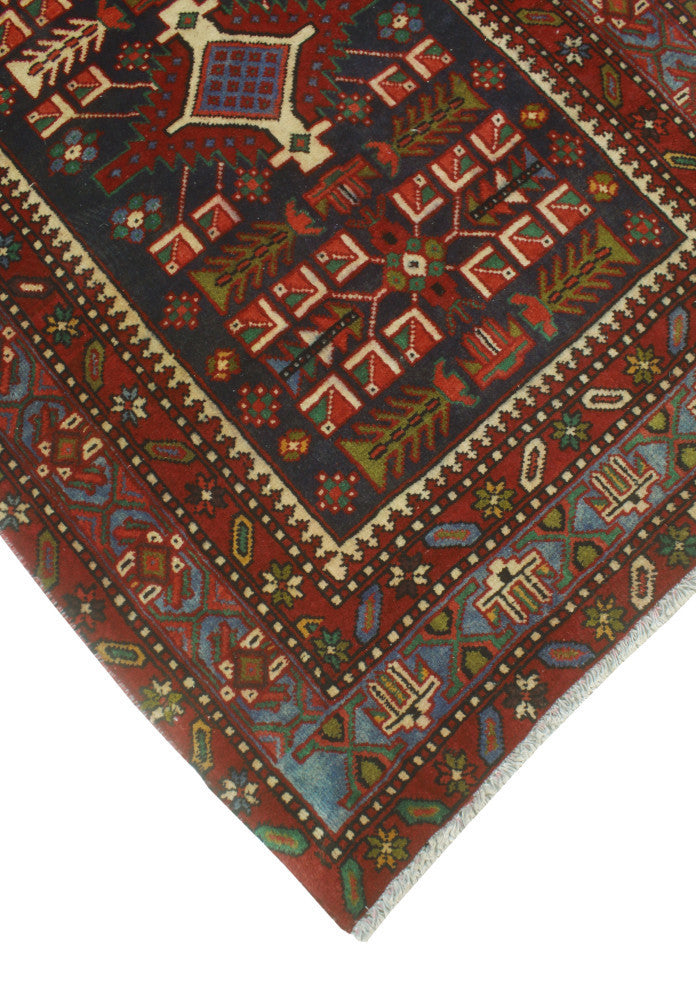 Fine Vintage Distressed Saeger Navy/Red Runner, 3'5x14'6